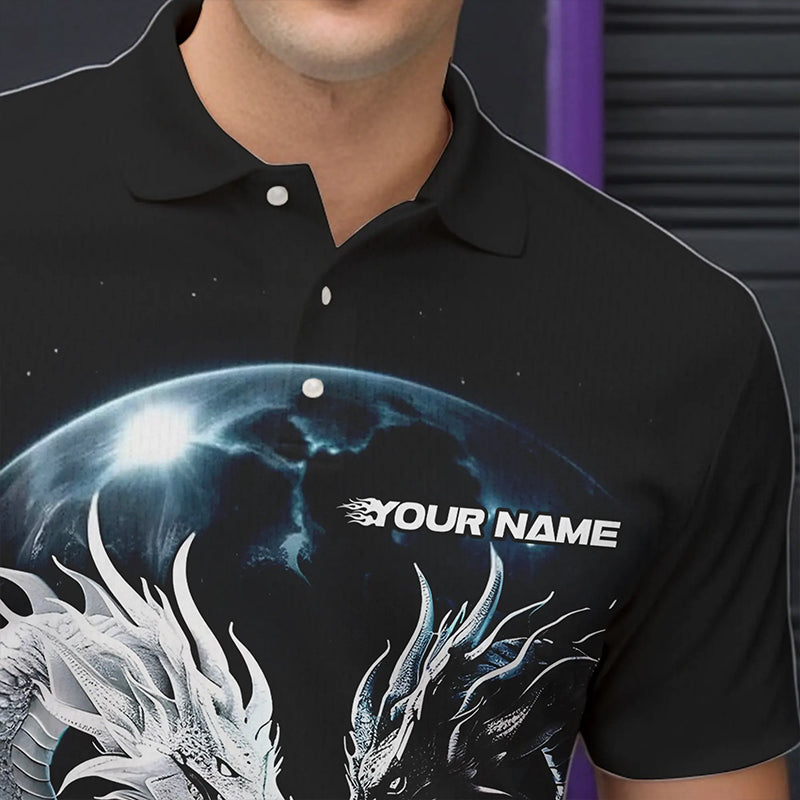Schwarzweiße individuelle Drachen-Bowlinghemden für Herren, Drachen-Bowlingliga-Outfits IPHW7064