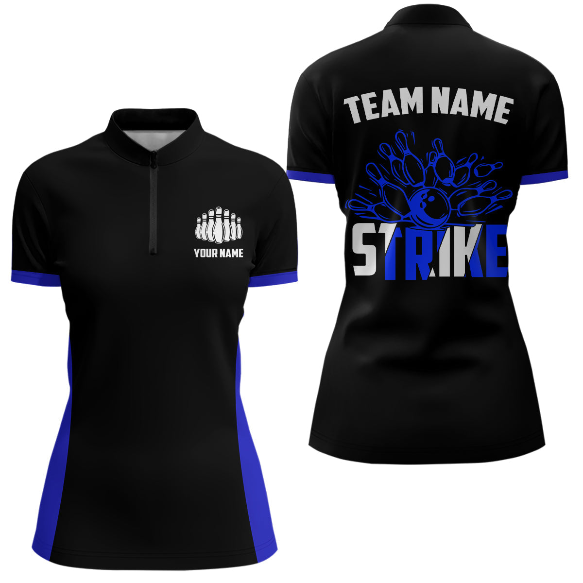 Personalisierte Strike-Bowlingteam-Hemden, Damen-Bowlinghemden, Bowlingliga-Trikots | Blau IPHW5513