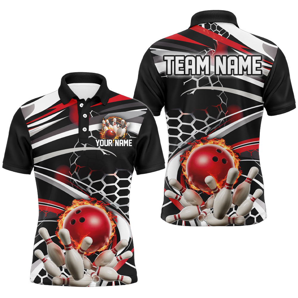 Rot-schwarzes individuelles Flammen-Bowling-Outfit, Bowlingteam-League-Hemden IPHW6771