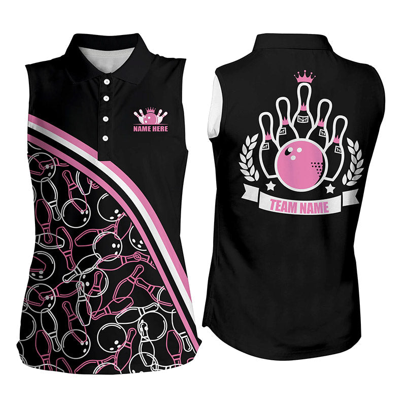 Personalisierte ärmellose Polo-Bowlinghemden, personalisiertes pinkfarbenes Bowlingmuster, Team-Shirts NQS4867