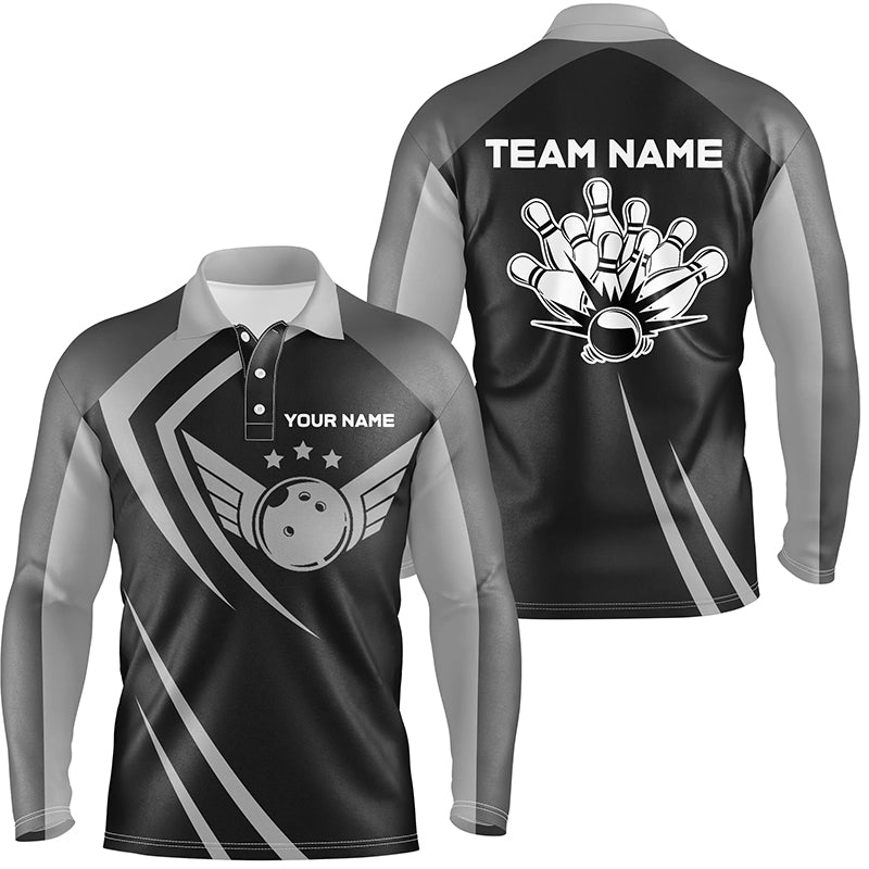 Schwarze Retro-Vintage-Bowling-Poloshirts für Herren – Individuelle Bowling-Team-Liga-Trikots NQS6593