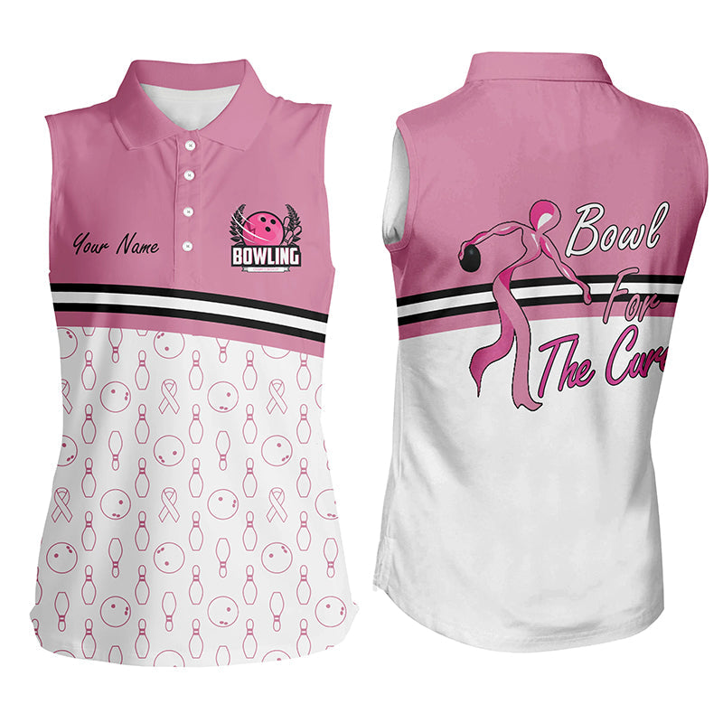 Damen-Ärmelloses Bowling-Poloshirt – „Bowl for the Cure“ Brustkrebs-Bewusstsein, Pink Ribbon Bowling-Trikot NQS6337