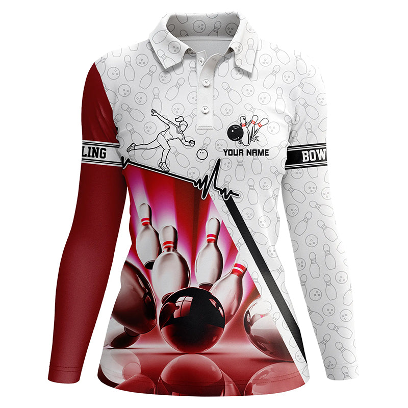 Personalisierte Tarn-Bowling-Poloshirts für Damen – Bowlingkugel und Pins, Individuelles Bowling-Team-Shirt | Pink NQS5970