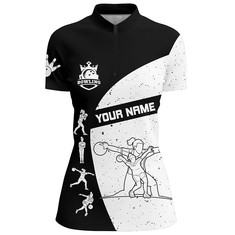 Schwarz-weiße Bowling-Quarter-Zip-Shirts für Damen – Individuelles Bowling-Team-Liga-Shirt, Bowling-Geschenke NQS6211