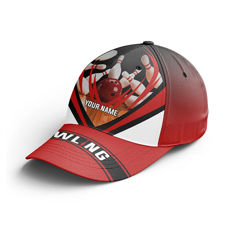 Personalisierter roter und schwarzer Bowlinghut, Bowling-Baseballkappe für Männer, Frauen, Bowling-Team, Bowler-Geschenk NQS5051