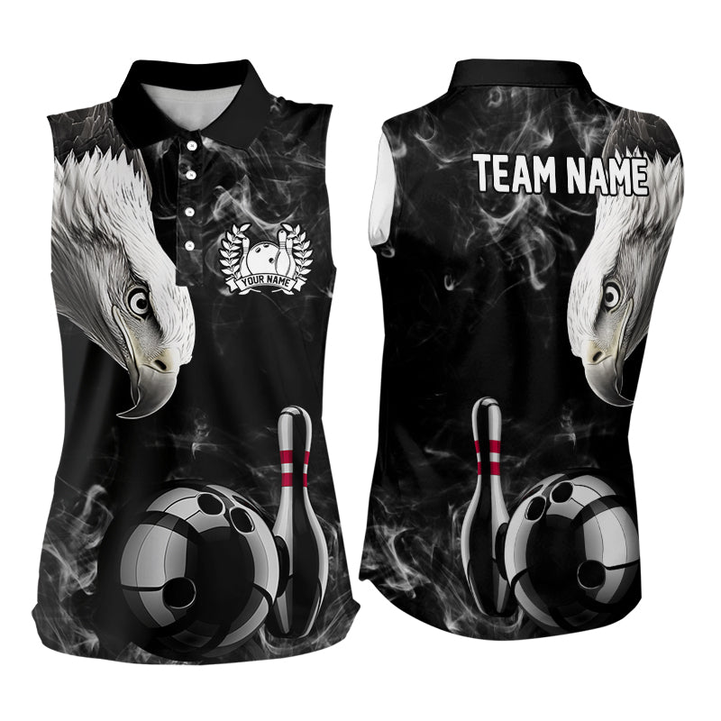 Personalisierte Black Eagle Smoke Ärmellose Bowling-Poloshirts, individuelle Bowling-Team-Trikots mit Adler NQS9049