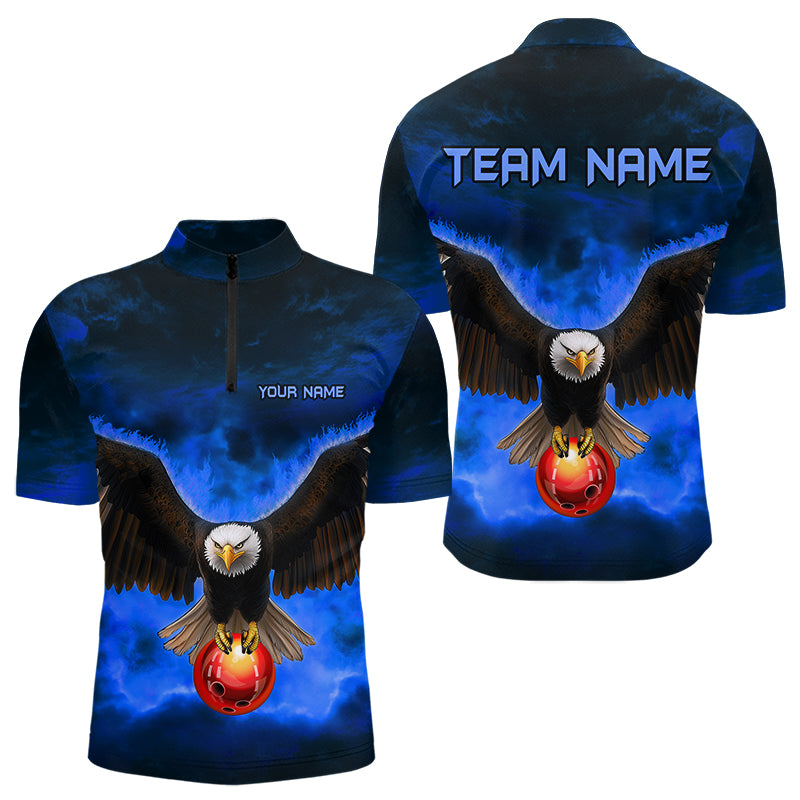 Personalisierte Blauflammen-Adler Custom Bowling-Team Shirts für Herren, Fire Eagle Bowling Liga Trikot NQS9614