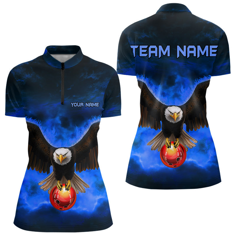 Personalisierte Blauflammen-Adler Custom Bowling-Team Shirts für Damen, Fire Eagle Bowling Liga Trikot NQS9614