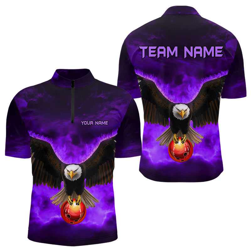 Personalisierte lila Flammenadler Custom Bowling-Team Shirts für Herren, Fire Eagle Bowling League Trikot NQS9615