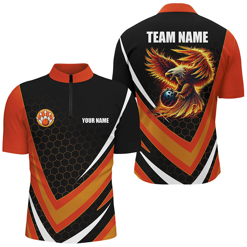 Adler-Flammen-Bowling-Shirts für Herren, Fire Eagle Bowling-Team-Shirts, Bowler-Trikots | Orange NQS8390