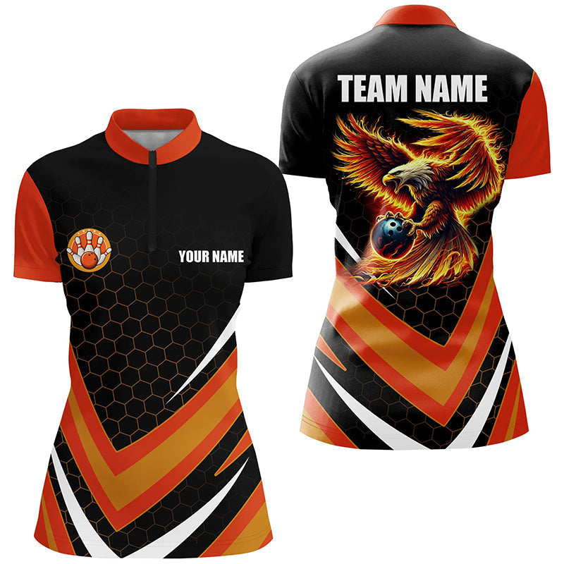 Adler-Flammen-Bowling-Shirts für Damen, Fire Eagle Bowling-Team-Shirts, Bowler-Trikots | Orange NQS8390