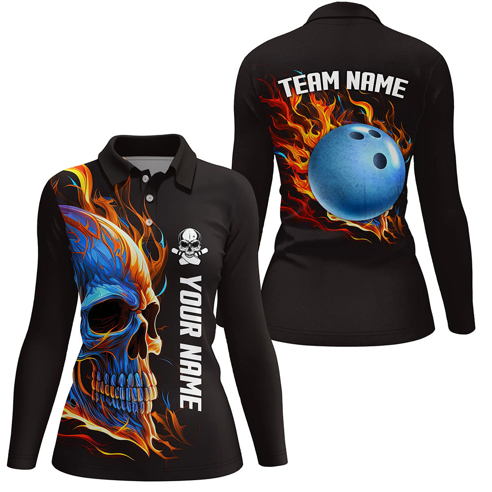 Schädel in Flammen Bowling-Poloshirts für Damen – Individuelles Team Schädel-Bowling-Trikots NQS6197