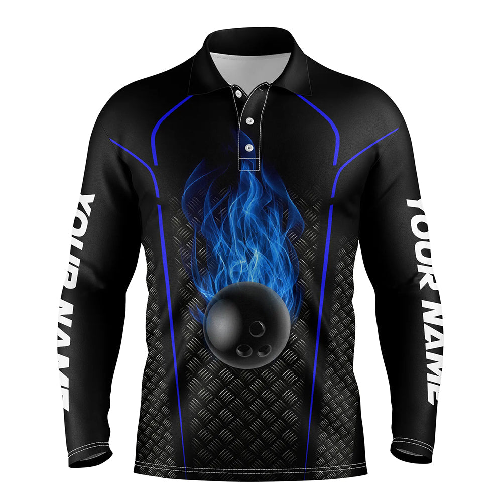 Schwarz-blaues Bowlinghemd für Herren, Polo, personalisiertes 3D-Bowling-Teamtrikot NQS5143