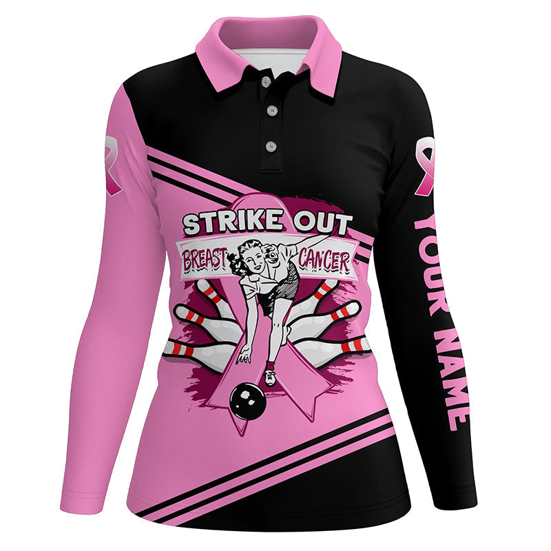 Pinkes Damen-Bowling-Poloshirt – Individuelles „Strike Out Breast Cancer“ Bowling-Team-Trikot, Bowling-Geschenk NQS6382