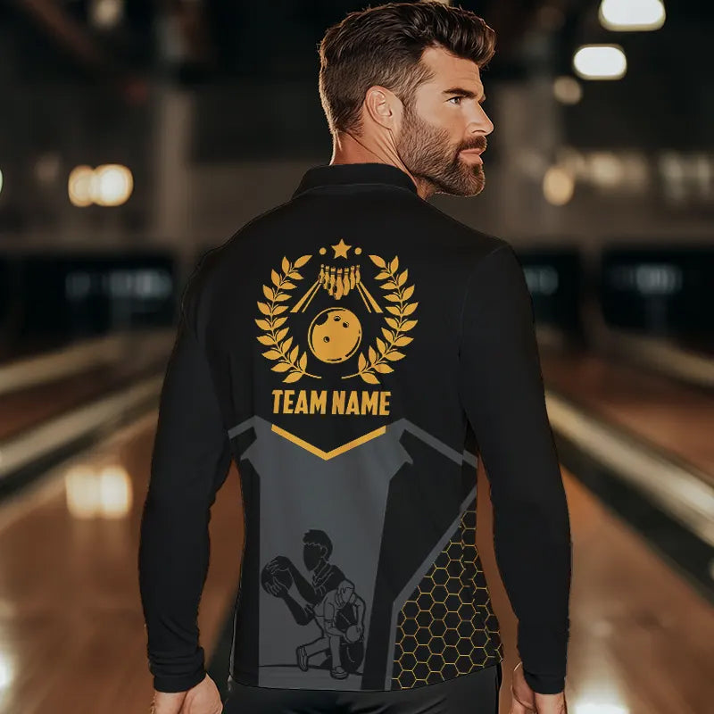 Schwarze Bowling-Trikots für Herren – Individuelle Retro-Bowling-Poloshirts für Team-Bowler | Gelb NQS6673