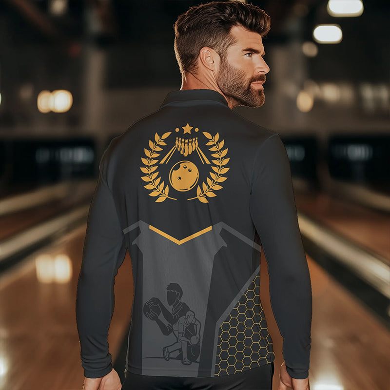 Schwarze Bowling-Trikots für Herren – Retro-Bowling-Poloshirts für Team-Bowler | Gelb NQS6673.1