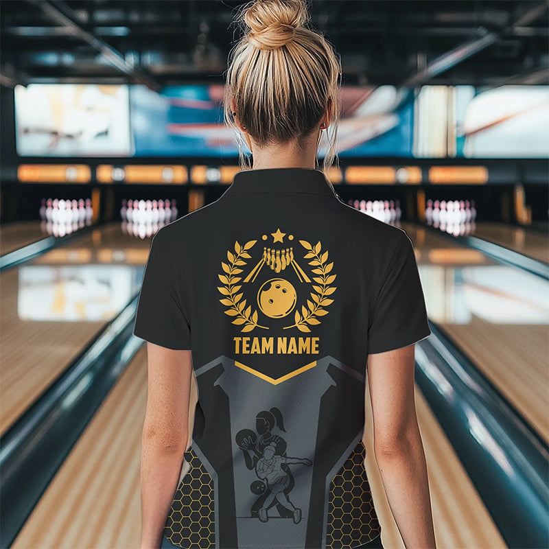 Schwarze Bowling-Trikots für Damen – Retro-Bowling-Poloshirts für Team-Bowler | Gelb NQS6673.1