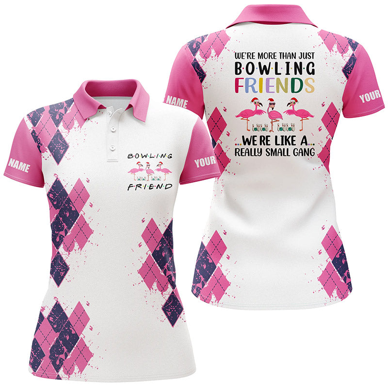 Damen-Bowlinghemden mit personalisiertem Namen: "Wir sind mehr als nur Bowling-Freunde", Flamingo, Bowling-Polohemden NQS4424