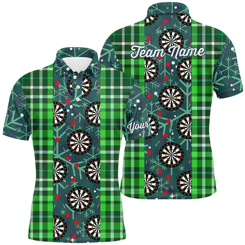 Weihnachts-Darts Flanell-Karo-Muster Grünes Herren Poloshirt – Individuelles Darttrikot für Männer LDT0895
