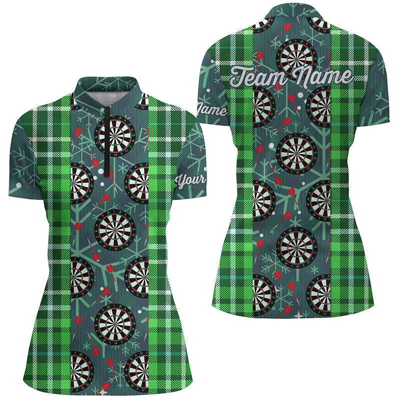 Grünes Flanell Karo Christmas Damen Dart Quarter-Zip Shirt – Individuelles Trikot LDT0895