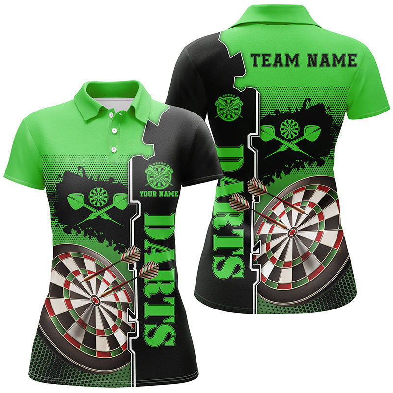 Individuelles Grün Schwarz Darts Poloshirt – Individuelles Dart Shirt für Frauen Dart Team Trikot LDT1296