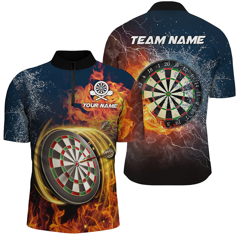Wasser & Feuer Darts Quarter Zip Shirts – Individuelles Blitz Donner Darts Trikot für Männer LDT0303