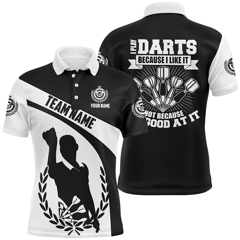 Ich spiele Dart, weil es mir gefällt – Schwarz-weißes Herren Dartshirt – Individuelles Darttrikot für Männer LDT0341