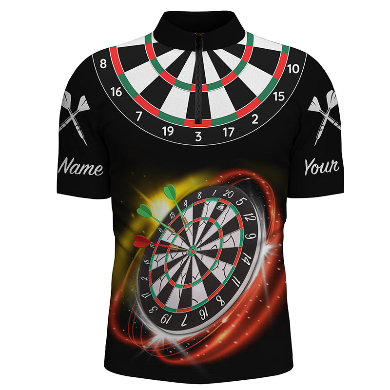 Individuelles Rot Schwarz Männer Darts Quarter-Zip Shirt mit benutzerdefiniertem Namen – Cooles Dart Trikot für Männer LDT0351