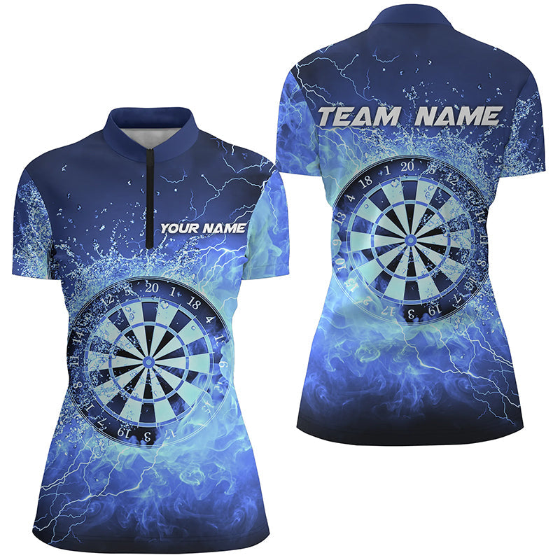 Blaues Feuer & Wasser Dartboard Damen Quarter-Zip Shirt – Individuelles Dart Team Trikot LDT1359