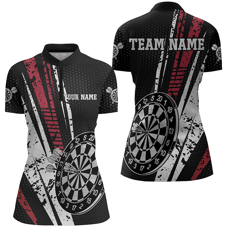 Personalisierter Darts Quarter-Zip Shirt für Damen, Retro Geometrisches Darts Shirt, Dart Trikots LDT0728