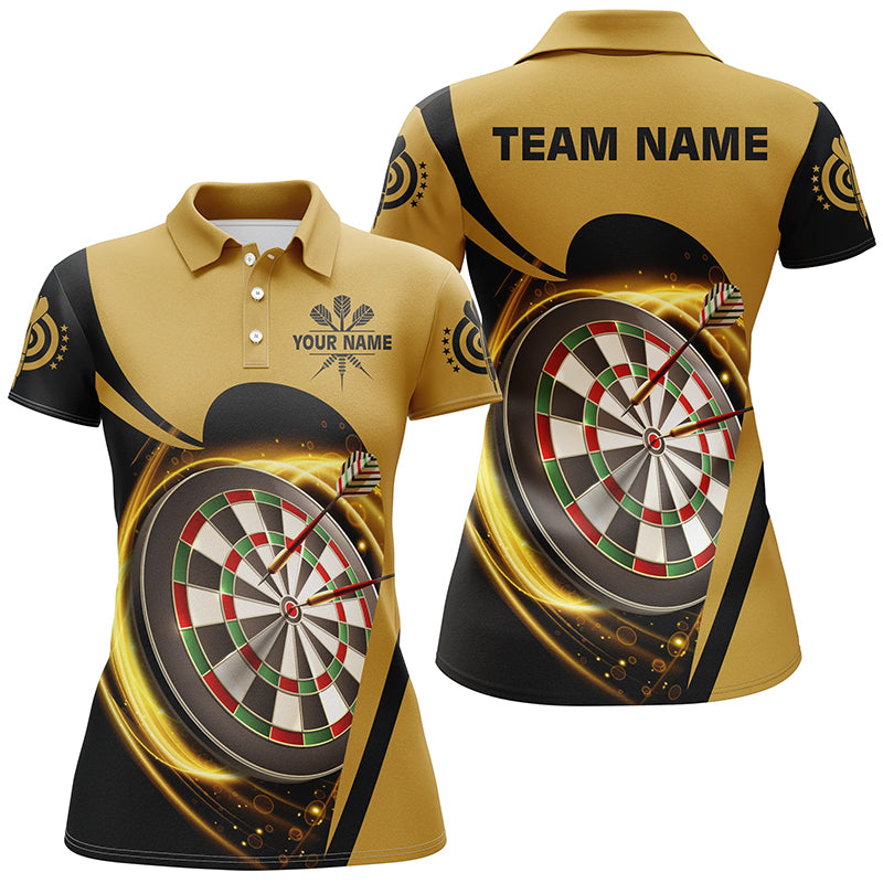 Individuelles Gelb-Schwarz Leuchtendes Cooles Damen Darts Poloshirt – Individuelles Darts Trikot für Damen LDT0736