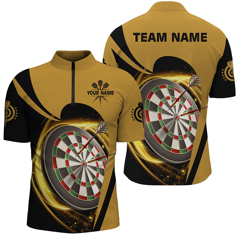 Individuelles Gelbes Schwarz Licht Cooles Darts Quarter Zip Shirt – Individuelles Darts Trikot für Männer LDT0736