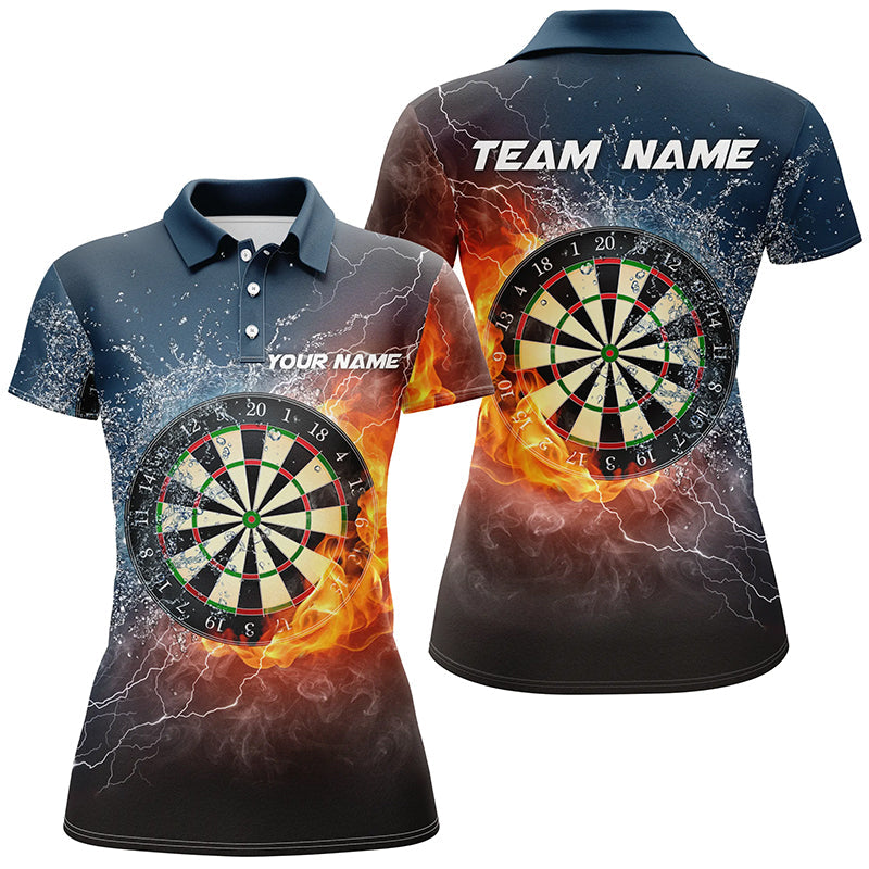 Feuer & Wasser Dartscheibe Personalisiertes Damen Darts Shirt – Donner Darts Trikot für Frauen LDT0967