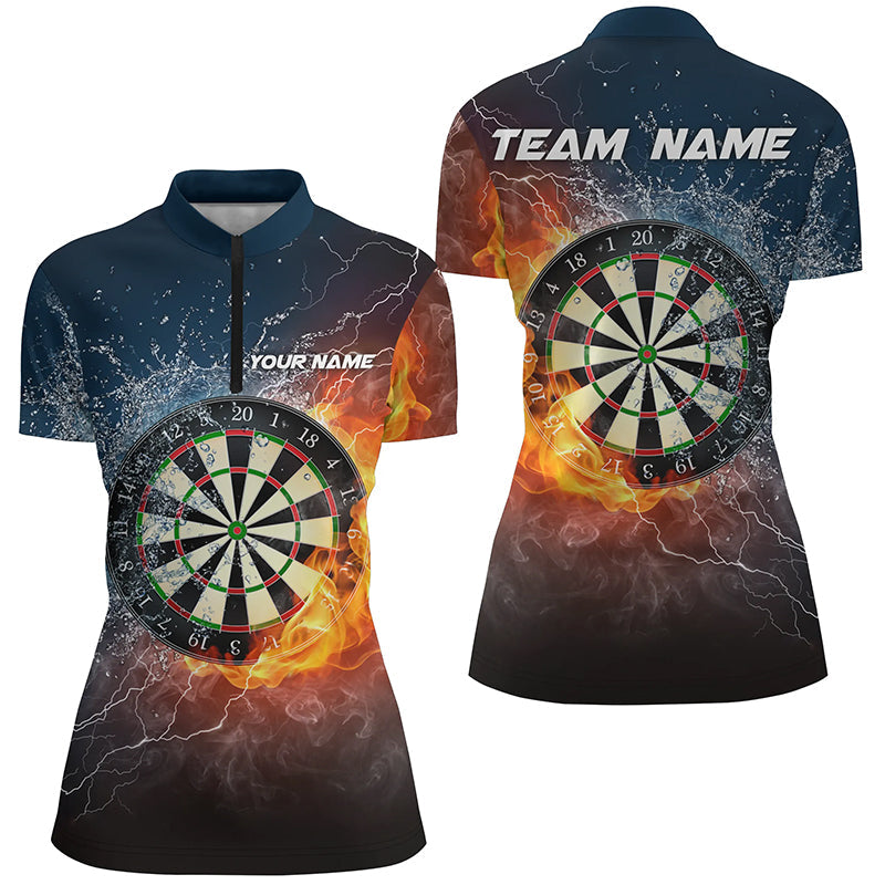 Fire & Water Dartboard Personalisiertes Damen Darts Quarter-Zip Shirt – Damen Dart Trikot LDT0967