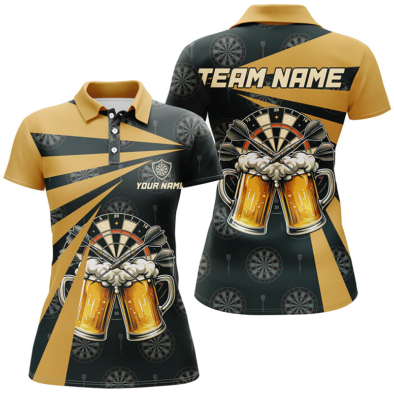Schwarz Gelbes Bier Darts Poloshirt – Individuelles Dart Shirt für Frauen Trink Dart Trikots LDT1381