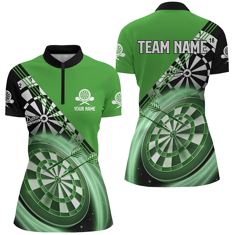 Individuelles Schwarz Grün Darts Quarter-Zip Shirt – Individuelles Dart Shirt für Damen, Dart Trikots LDT1408