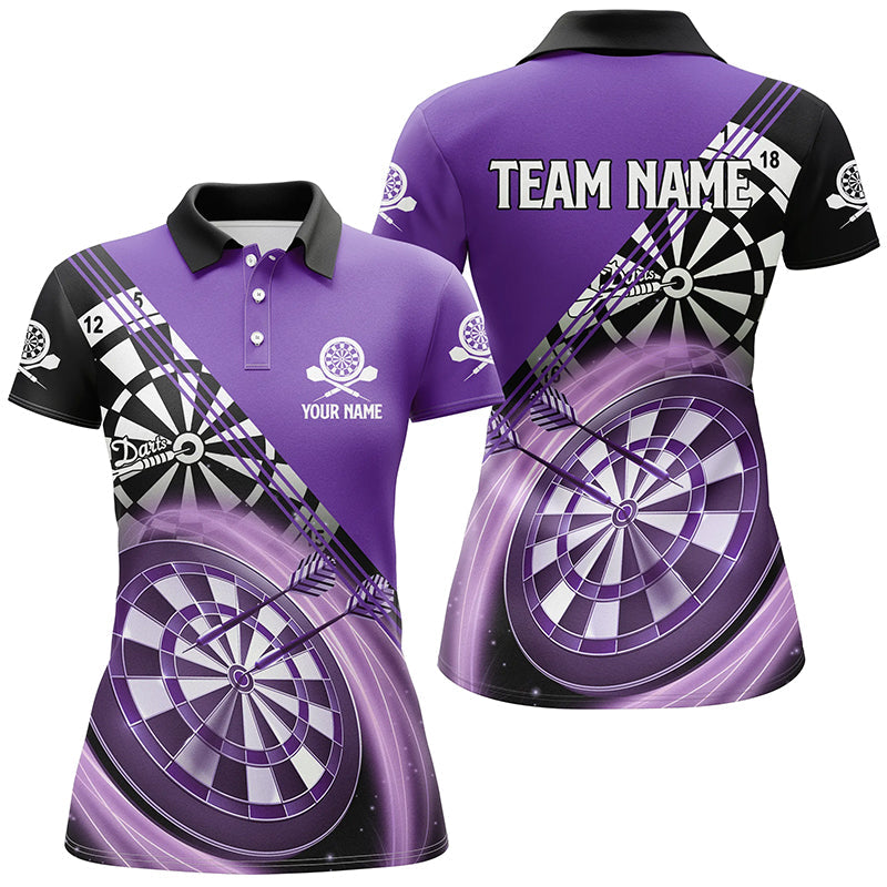 Individuelles Schwarz Lila Damen Darts Poloshirt – Individuelles Dart Shirt für Frauen Dart Trikot LDT1409
