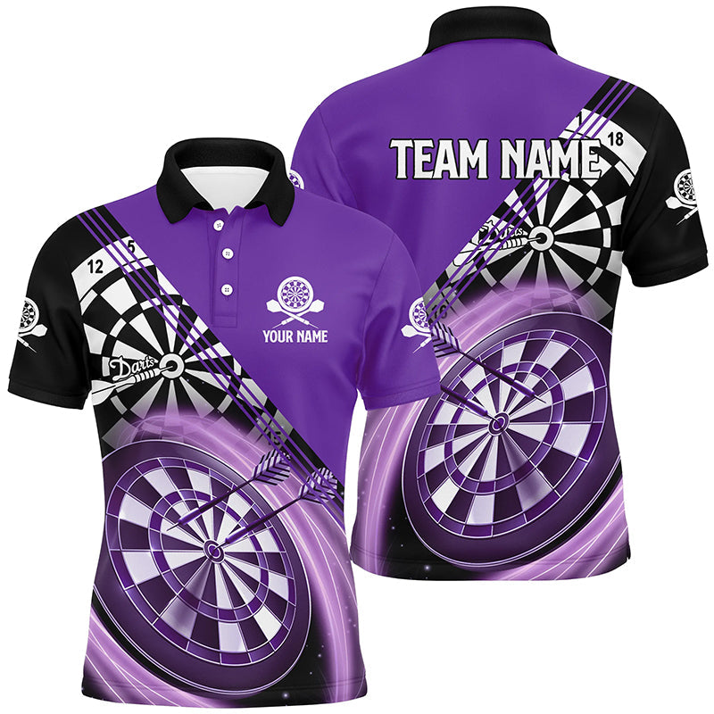 Personalisiertes Schwarz-Lila Herren Darts Poloshirt – Individuelles Dartshirt für Männer Darttrikots LDT1409