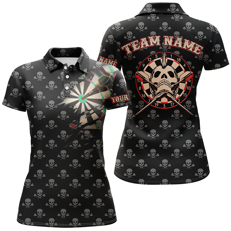 Personalisiertes Darts Totenkopf Gekreuzt Muster Poloshirt – Gruseliges Dart Trikot für Damen LDT0488