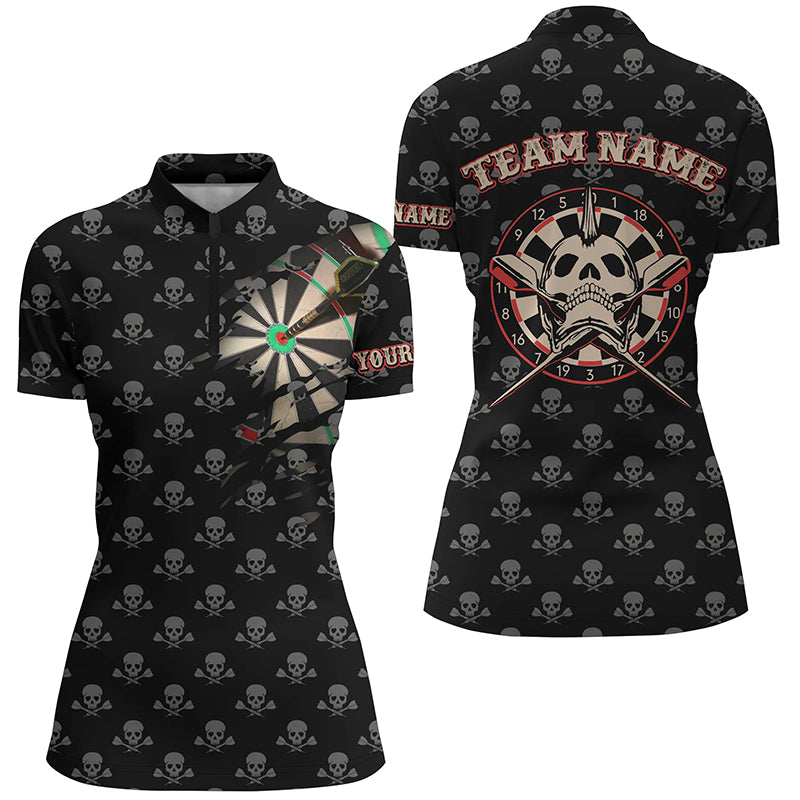 Individuelles Darts Skull Crossed Muster Quarter-Zip Shirts – Gruselige Dart Trikots für Damen LDT0488