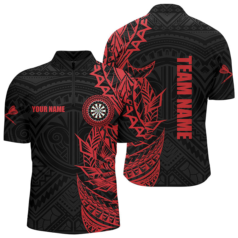 Personalisiertes Rotes Tribal Darts Quarter-Zip Shirt – Individuelles Darts Shirt für Männer Dart Trikots LDT0816