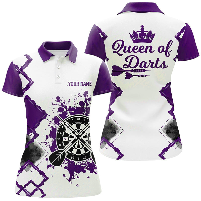 Queen of Darts Lila Weiß Damen Darts Poloshirt – Individuelles Darts Trikot für Frauen LDT1222