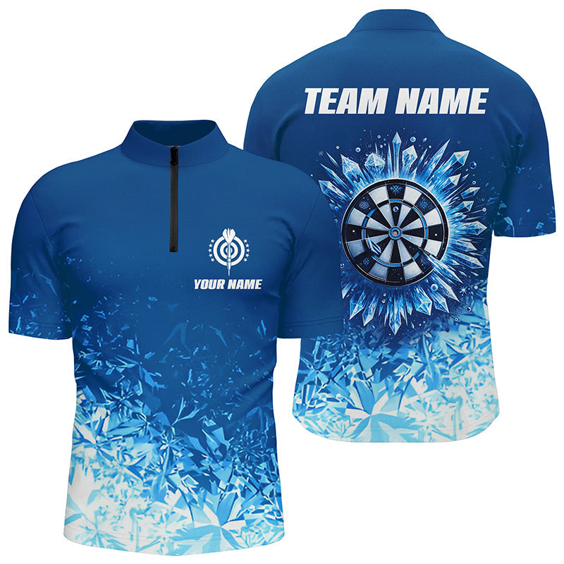 Individuelles Eisblau Darts Quarter Zip Shirt, Individuelles Cooles Dart Shirt für Herren, Dart Trikots LDT1442