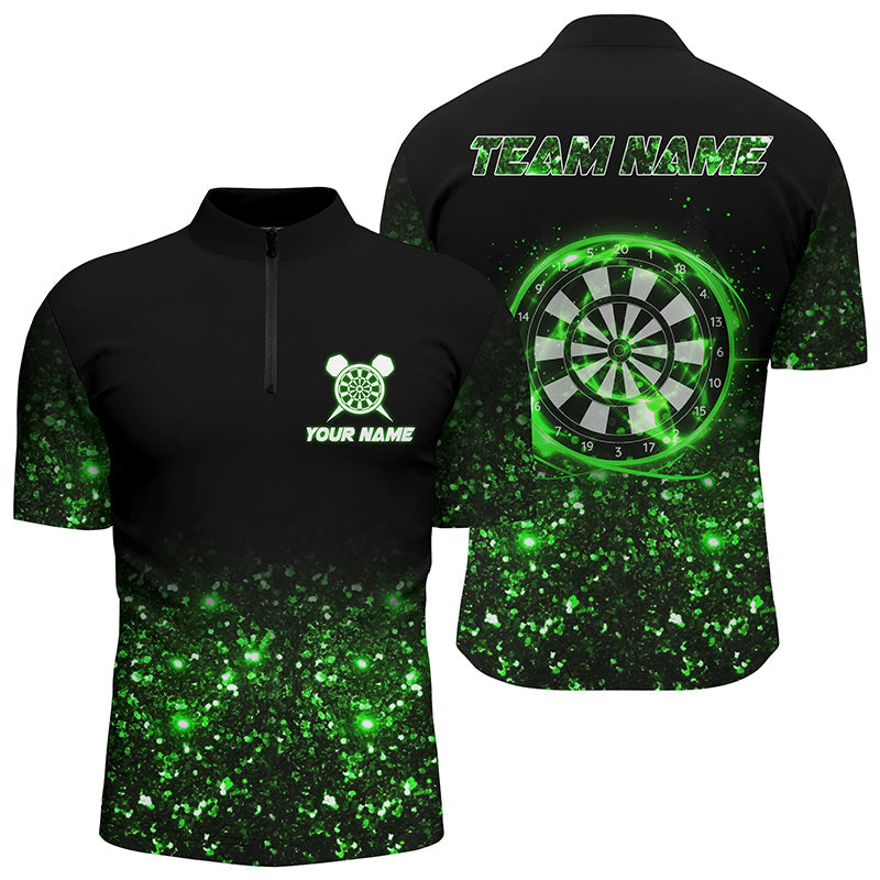 Schwarz Grün Light Darts Quarter Zip Shirt, Individuelles Dart Shirt für Herren, Dart Team Trikots LDT1447
