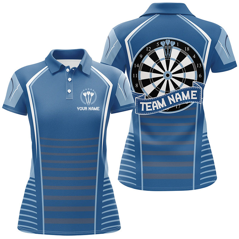 Personalisierte Darts Blau Damen Polo Shirts – Individuelles Dart Shirt für Damen, Dart Trikots LDT0822