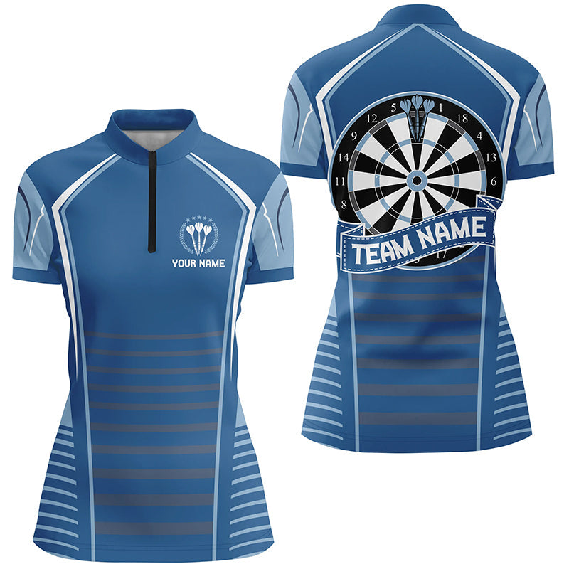 Individuelles Darts Blau Damen Quarter-Zip Shirt – Individuelles Darts Shirt für Damen Dart Trikots LDT0822