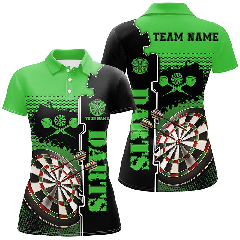 Individuelles Grün Schwarz Damen Darts Poloshirt – Individuelles Dart Shirt für Frauen Dart Trikot LDT1448