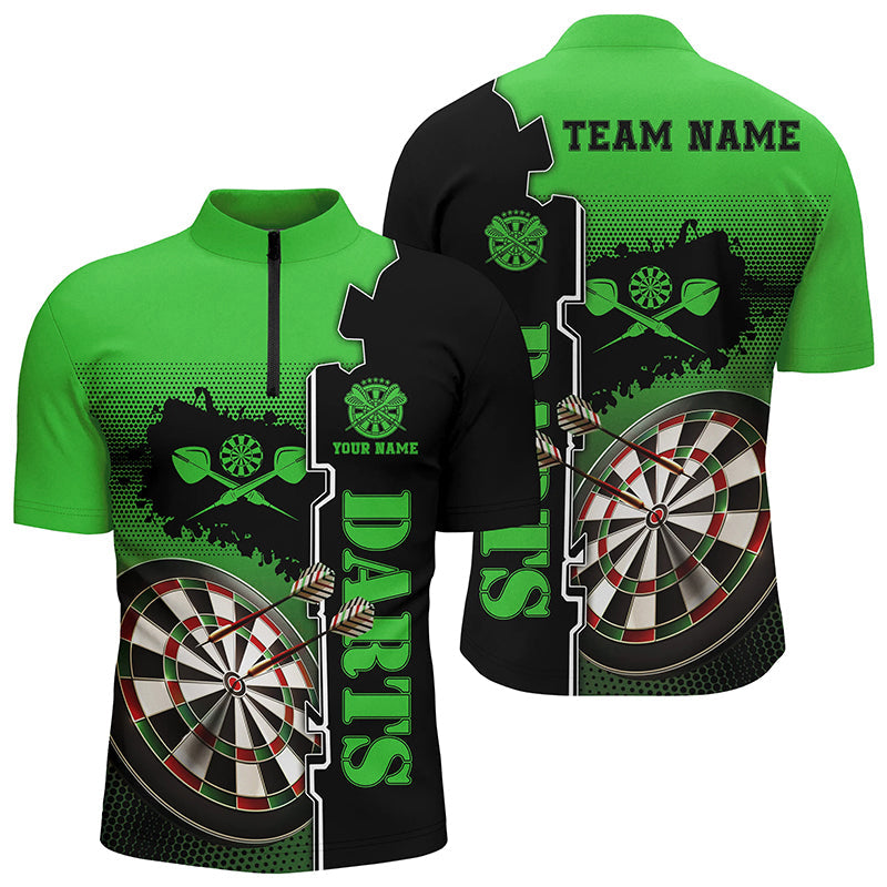 Individuelles Green Black Darts Quarter Zip Shirt, Individuelles Dart Shirt für Herren, Dart Trikot LDT1448