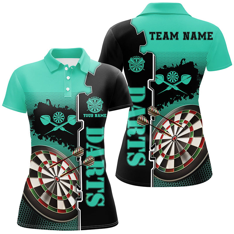 Personalisiertes Türkis Schwarz Darts Poloshirt – Individuelles Dart Shirt für Frauen Dart Trikots LDT1449