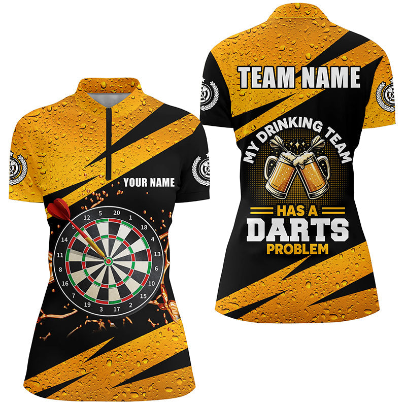 Mein Trinkteam hat ein Darts-Problem Darts Quarter-Zip Shirt – Individuelle Dart Trikots für Damen LDT1456